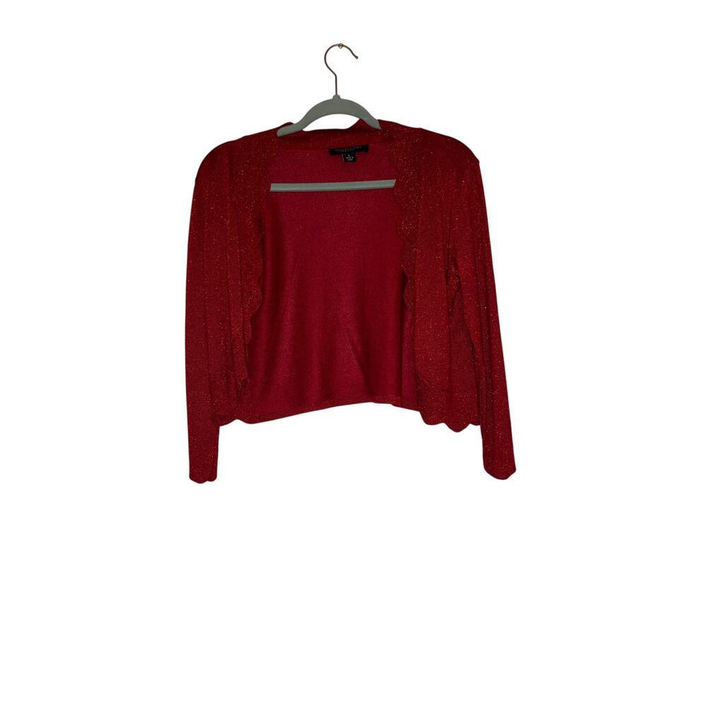 🥳 5$/20 NWT Perceptions red sparkly cropped cardigan dress cover size small